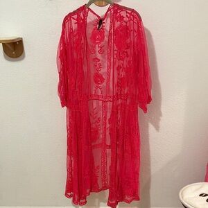 Lane Bryant Red Sheer Embroidered Kimono